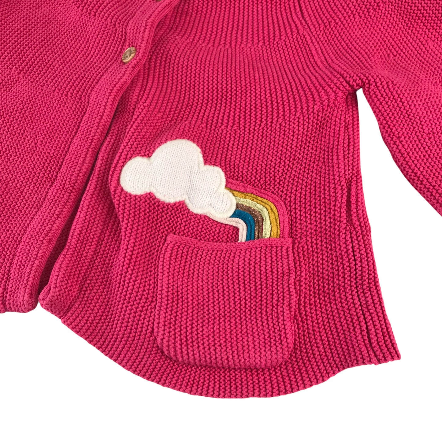 M&S cardigan 5-6 years pink knitted cloud rainbow embroidered cotton