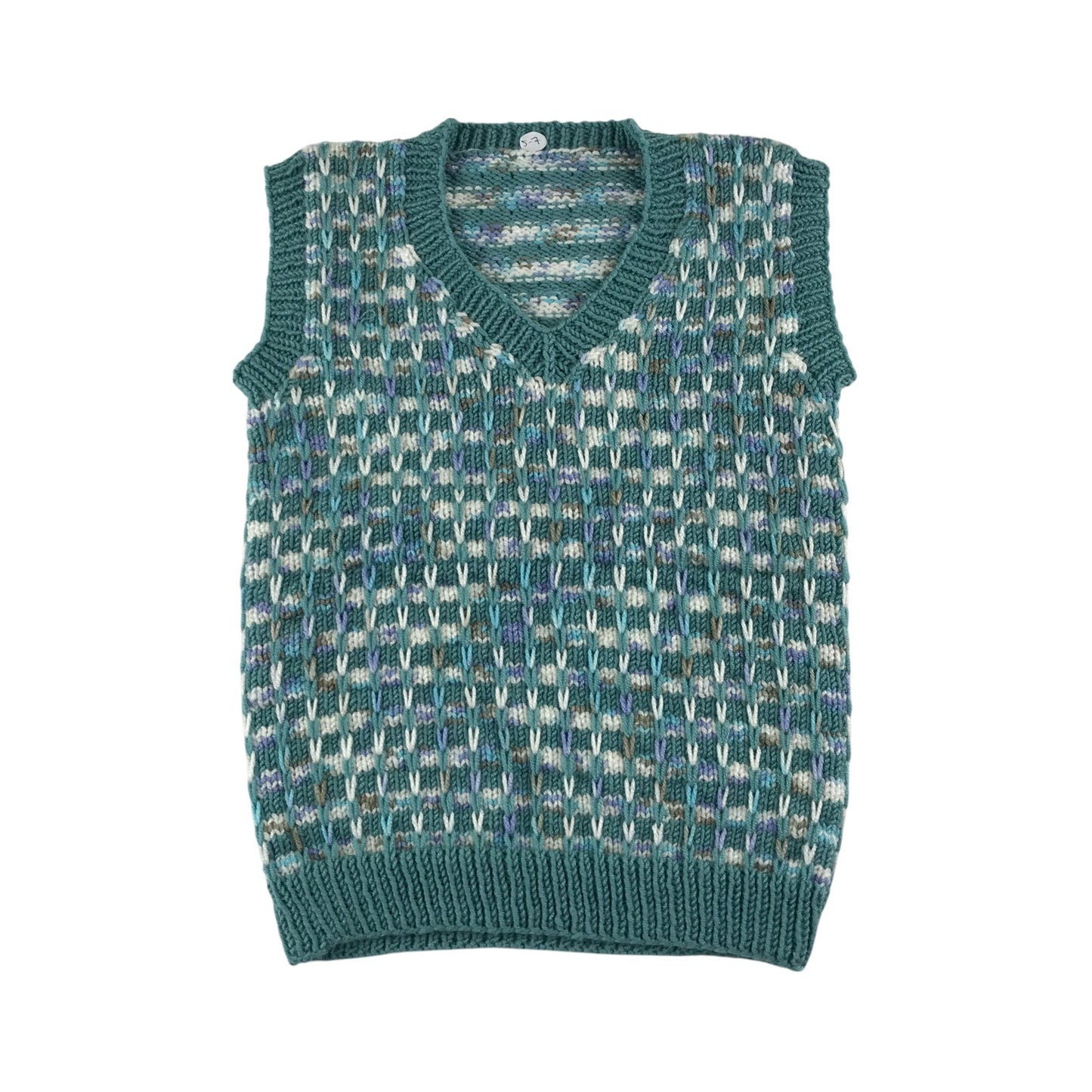 Handknitted tank top 5-6 years turquoise knit pattern