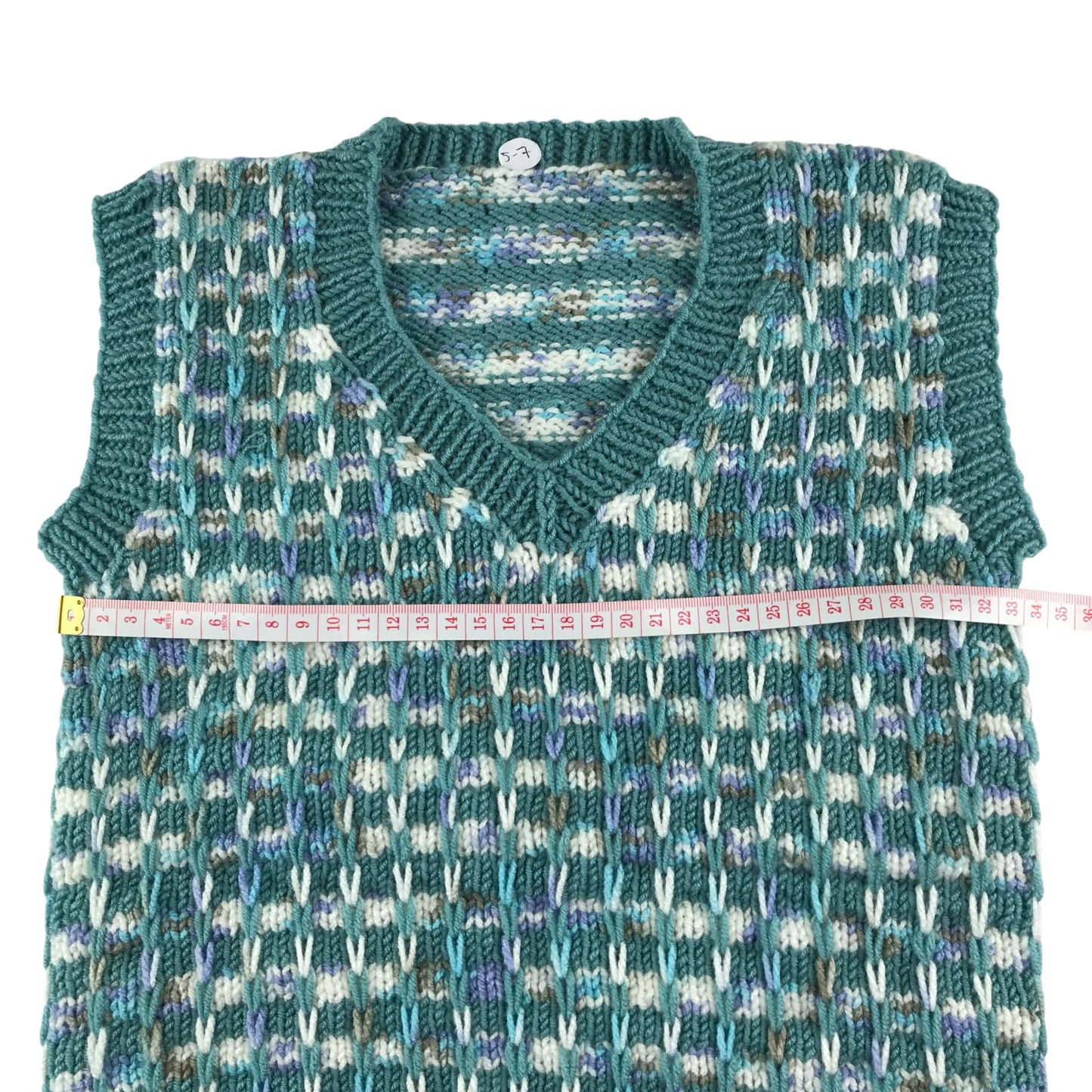 Handknitted tank top 5-6 years turquoise knit pattern