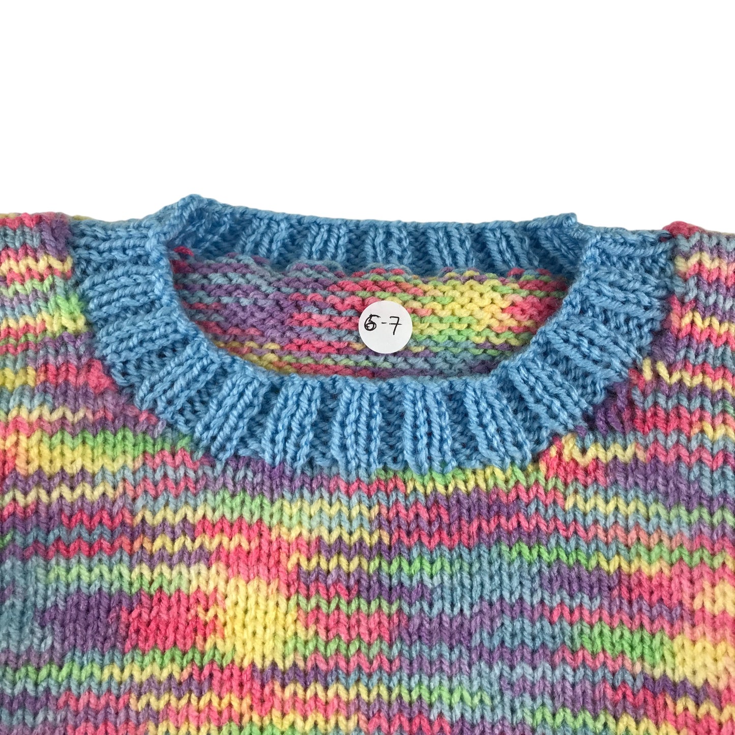 Handknitted jumper 6-7 years multicolour long sleeve crew neck