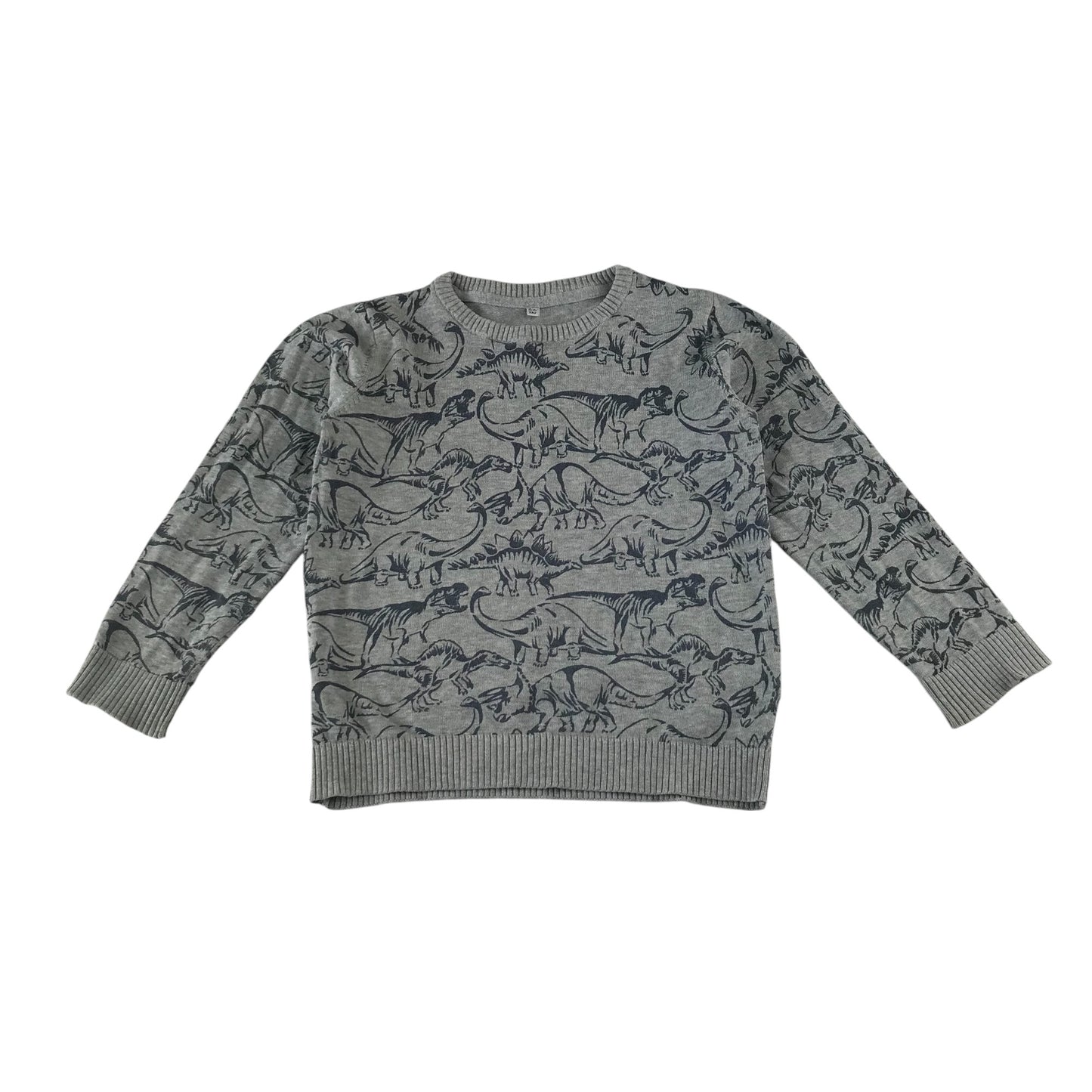 M&S sweater 5-6 years grey dinosaur print design jersey material cotton