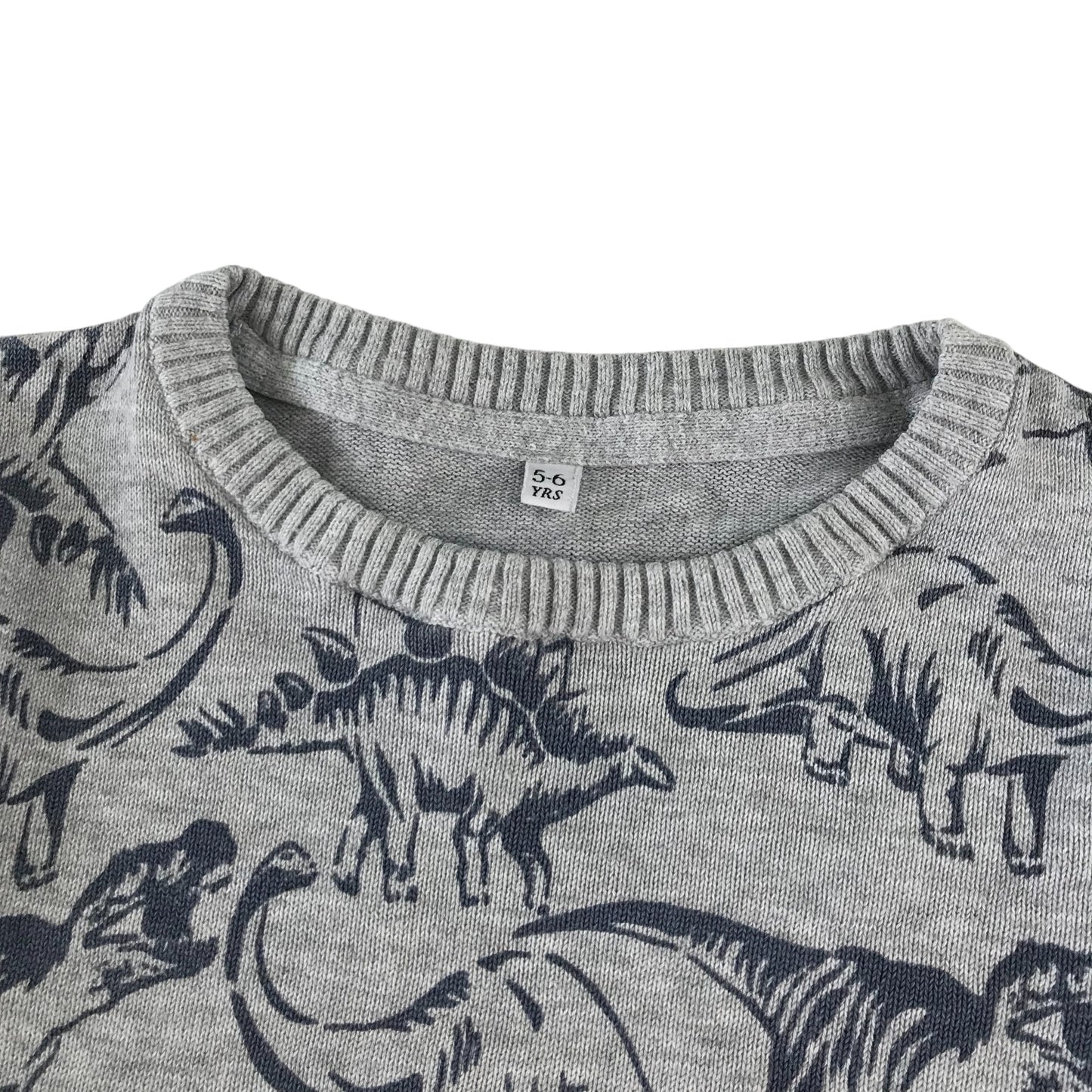 M&S sweater 5-6 years grey dinosaur print design jersey material cotton