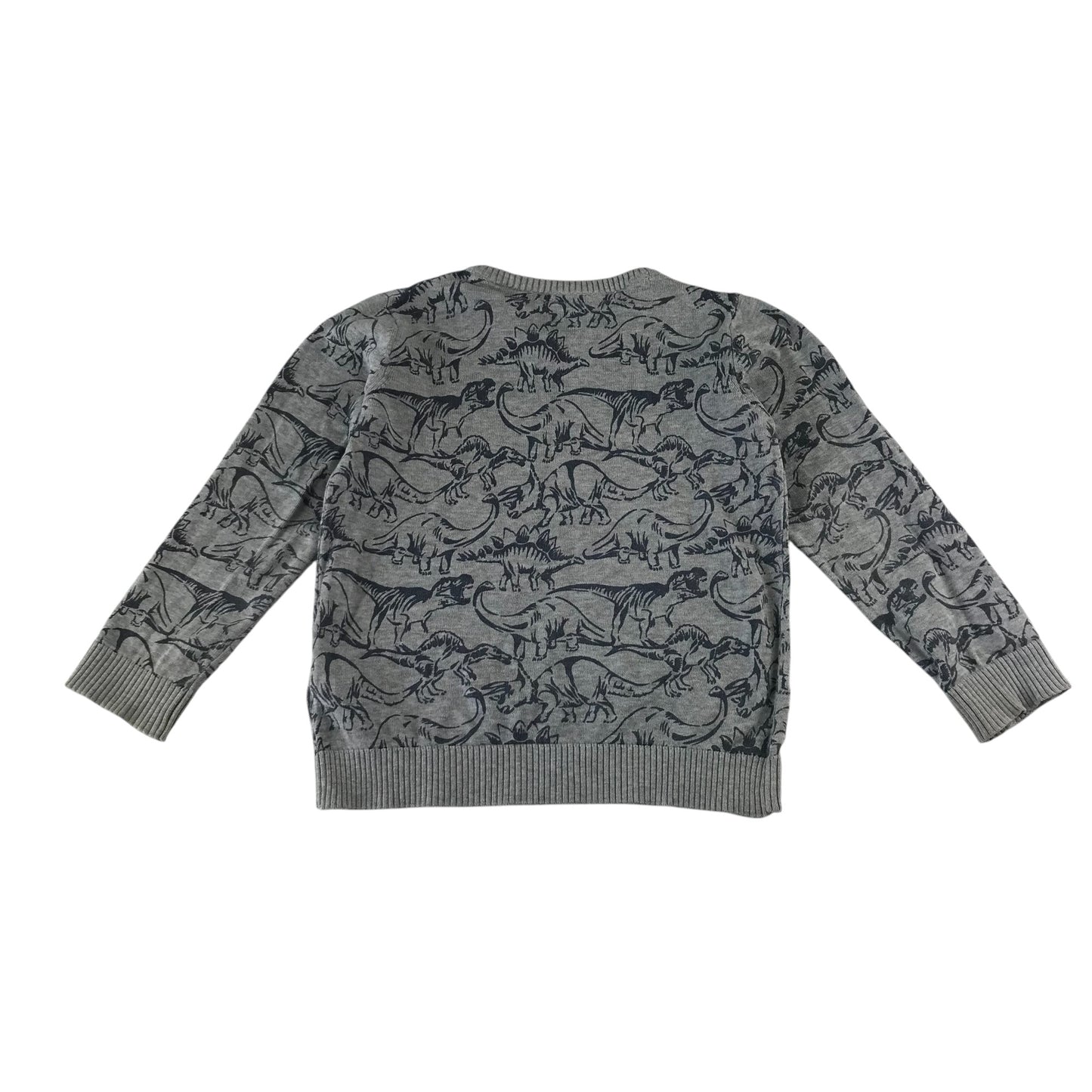 M&S sweater 5-6 years grey dinosaur print design jersey material cotton
