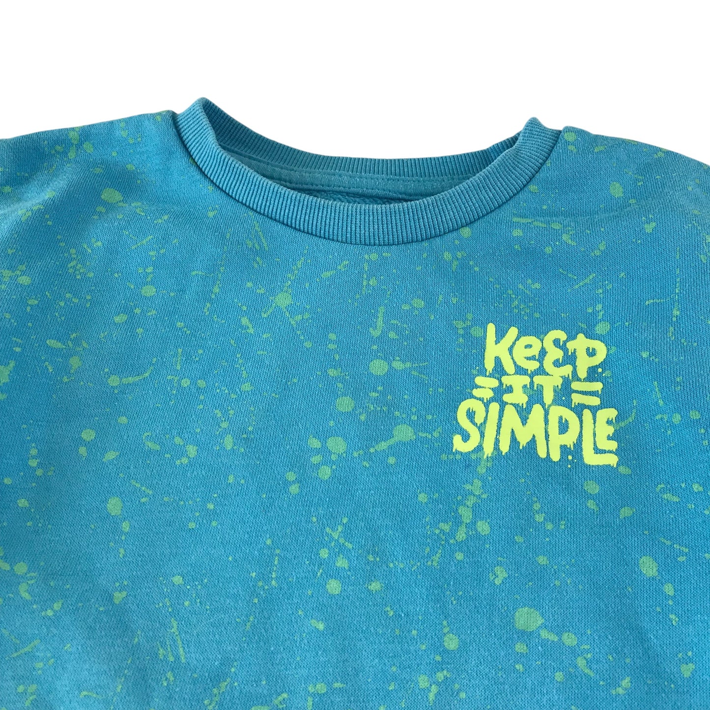 Dunnes Stores sweater 5-6 years light blue paint splash design print