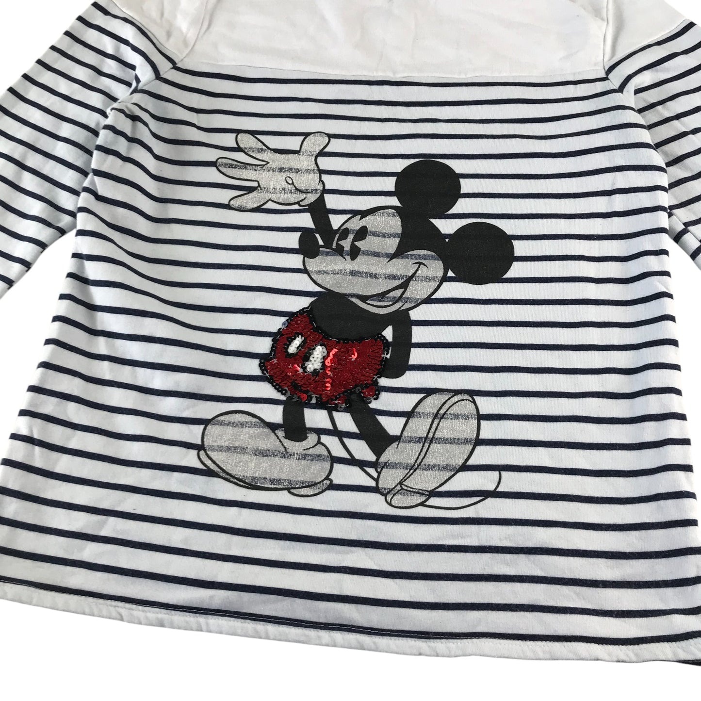 George sweater women's S white with black strips glittery sequin Mikey Mouse cotton