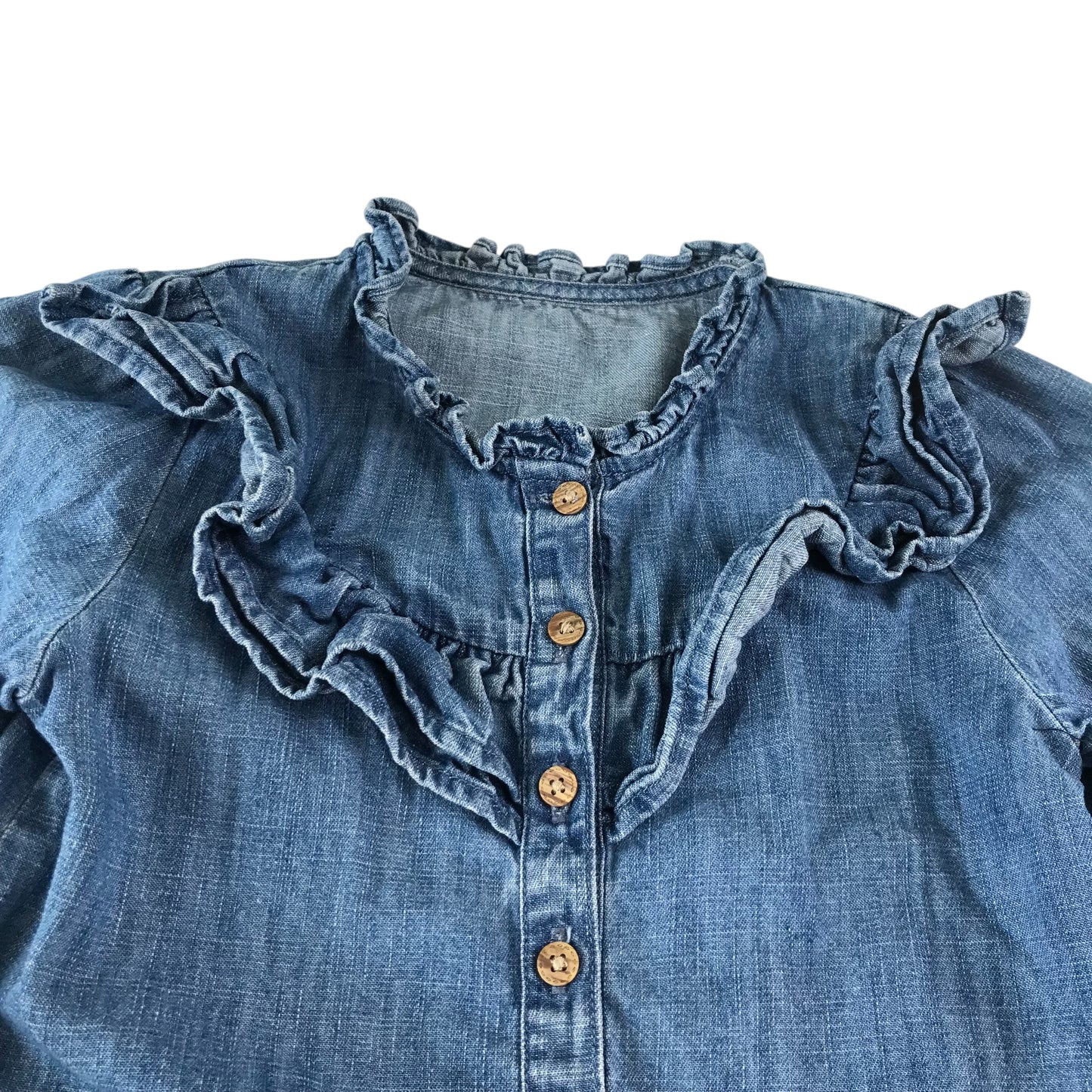 Matalan blouse 4-5 years blue denim with frilled details cotton
