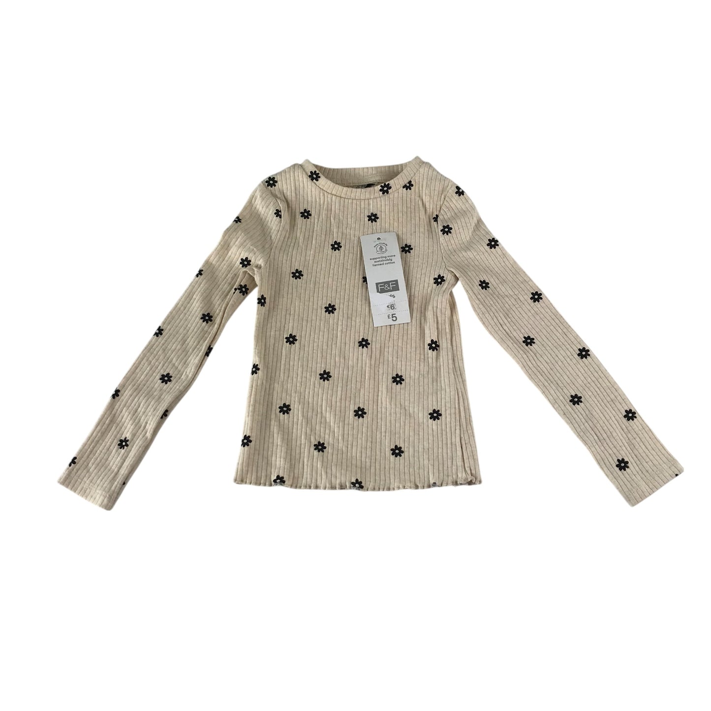 F&F t-shirt 5-6 years beige with black floral print
