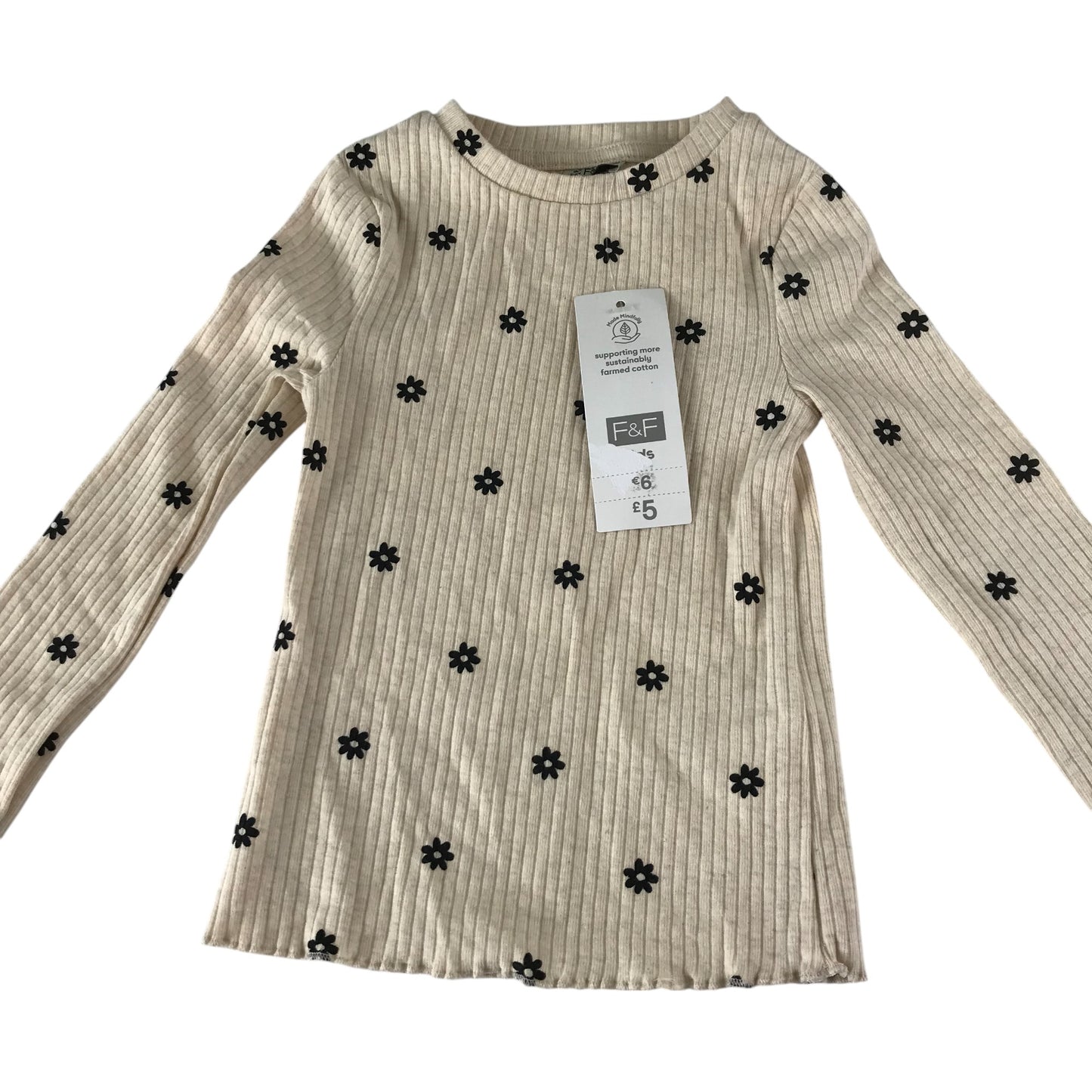 F&F t-shirt 5-6 years beige with black floral print