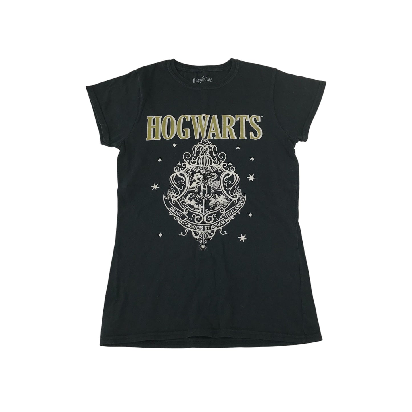 Primark t-shirt women's XS black with large Hogwarts graphic cotton