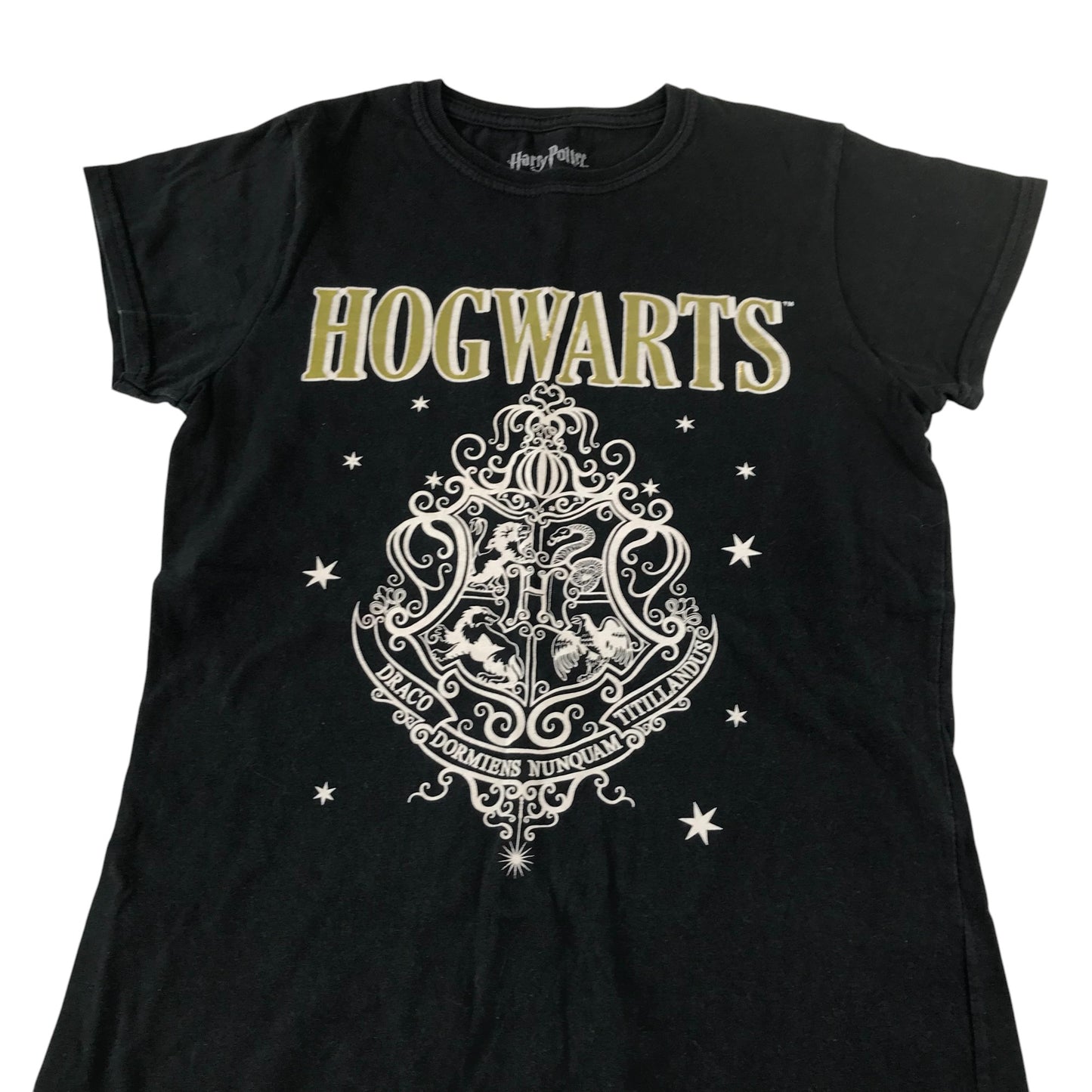 Primark t-shirt women's XS black with large Hogwarts graphic cotton