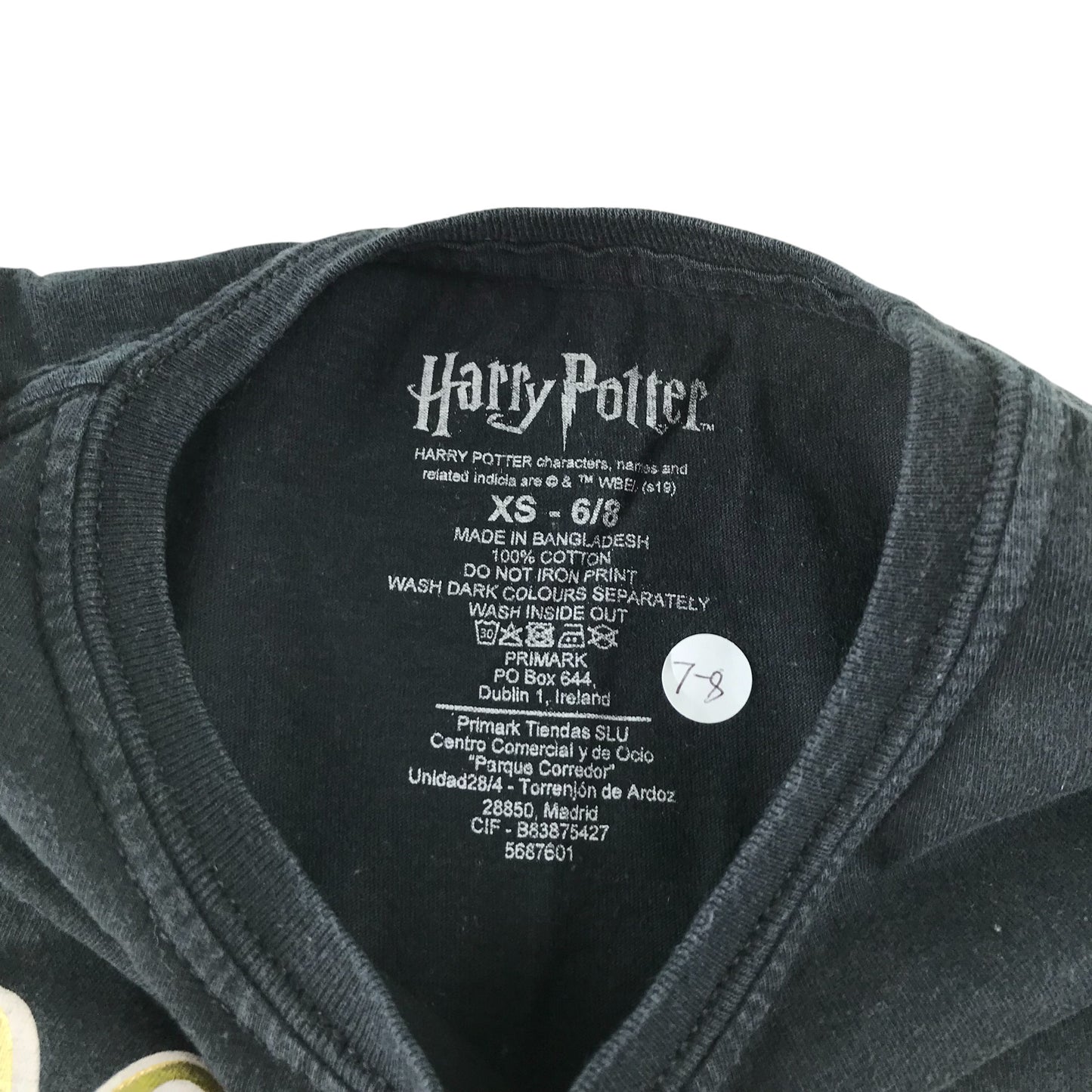Primark t-shirt women's XS black with large Hogwarts graphic cotton