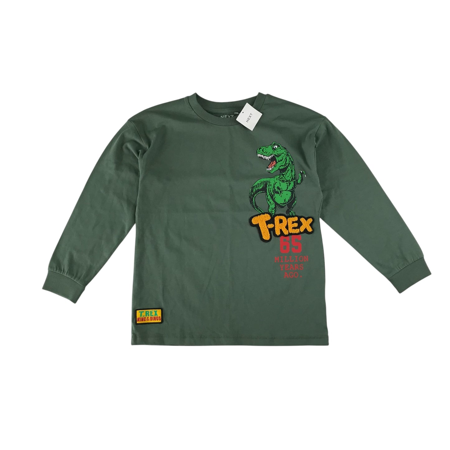 Next t-shirt 7-8 years khaki dinosaur t-rex print cotton