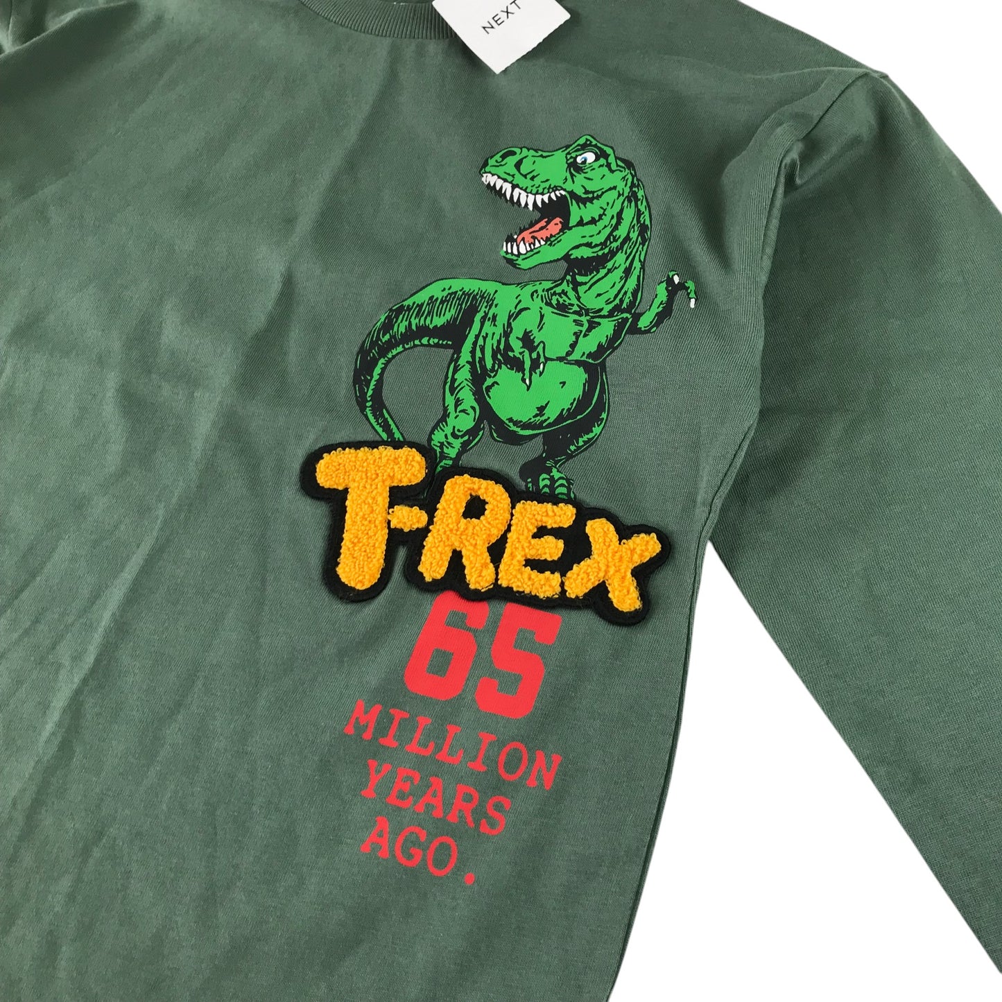Next t-shirt 7-8 years khaki dinosaur t-rex print cotton