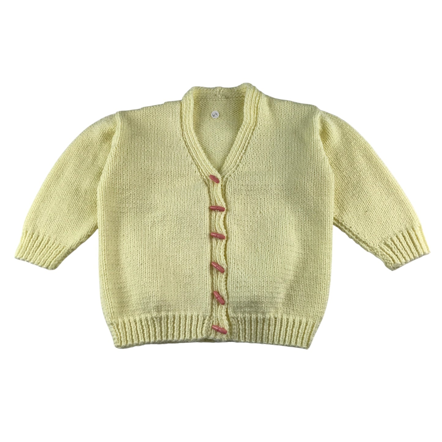 Handknitted cardigan 5-6 years white with wooden buttons