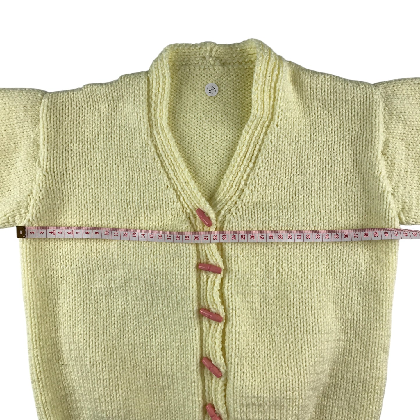 Handknitted cardigan 5-6 years white with wooden buttons