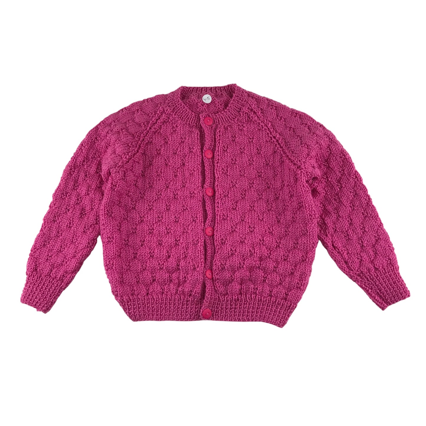 Handknitted cardigan 4-5 years fuchsia pink button up