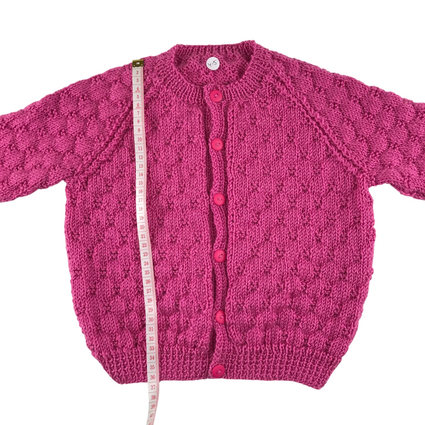 Handknitted cardigan 4-5 years fuchsia pink button up