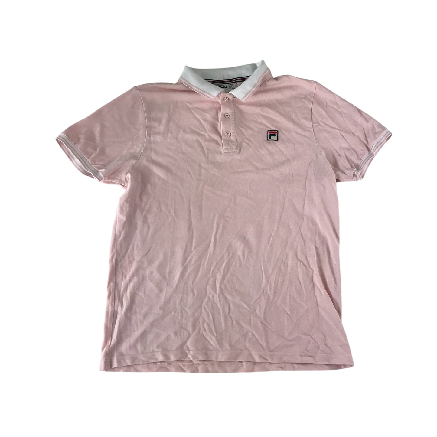 Fila polo shirt men's M pink with logo and white collar