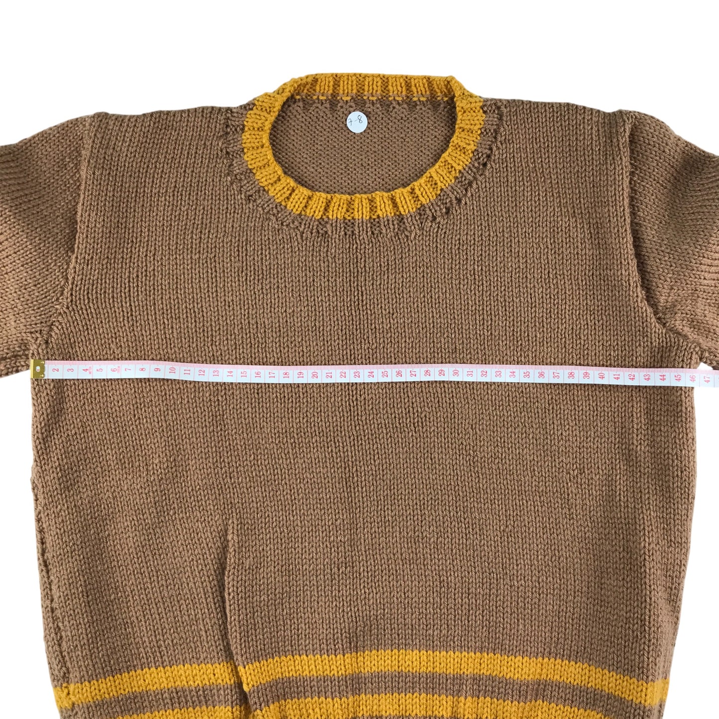 Handknitted jumper 9-10 years brown and yellow detailed