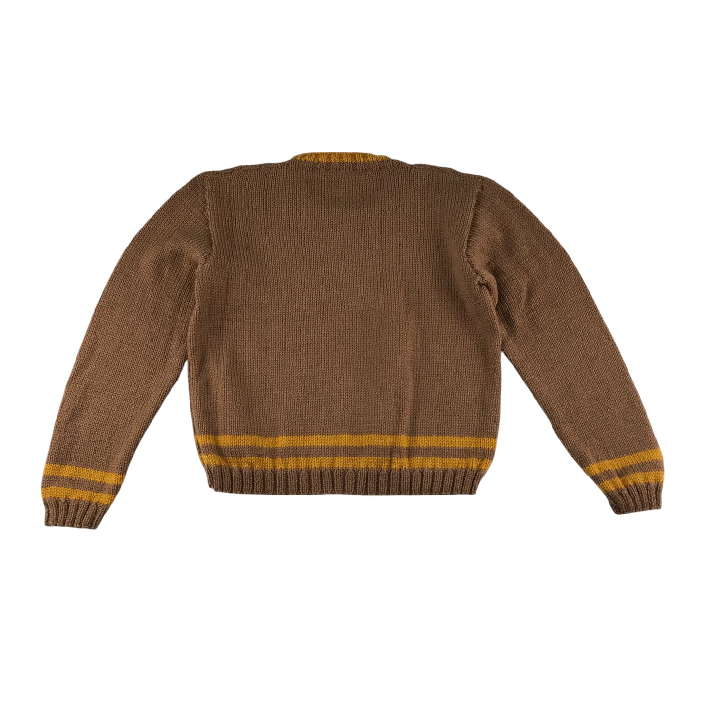 Handknitted jumper 9-10 years brown and yellow detailed
