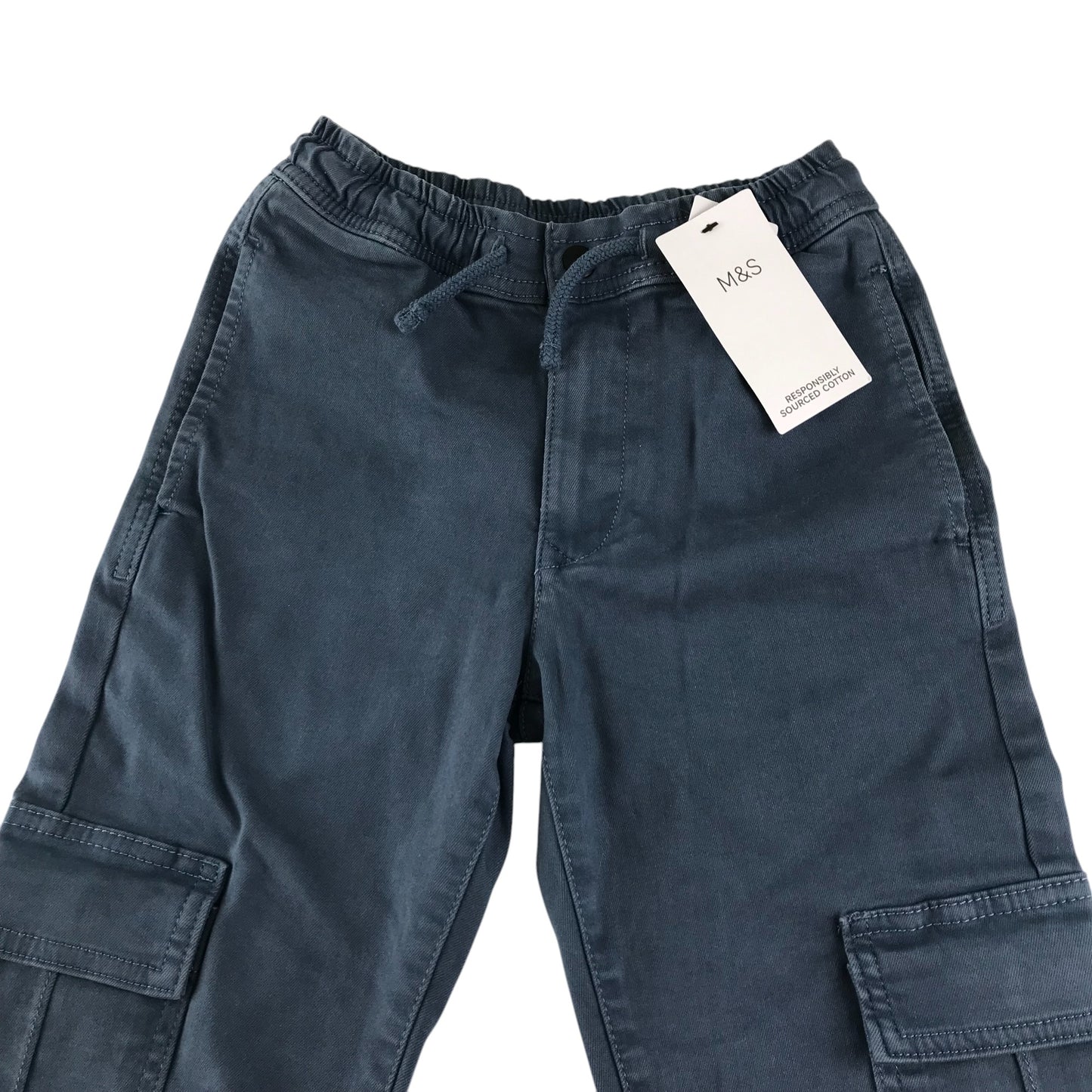 M&S trousers 6-7 years navy plain elasticated waist cargo style