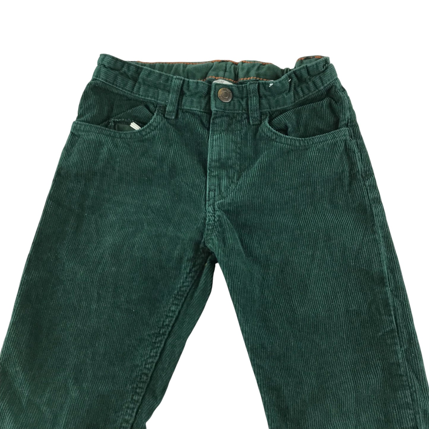 H&M trousers 7-8 years khaki green slim fit adjustable waist corduroy cotton