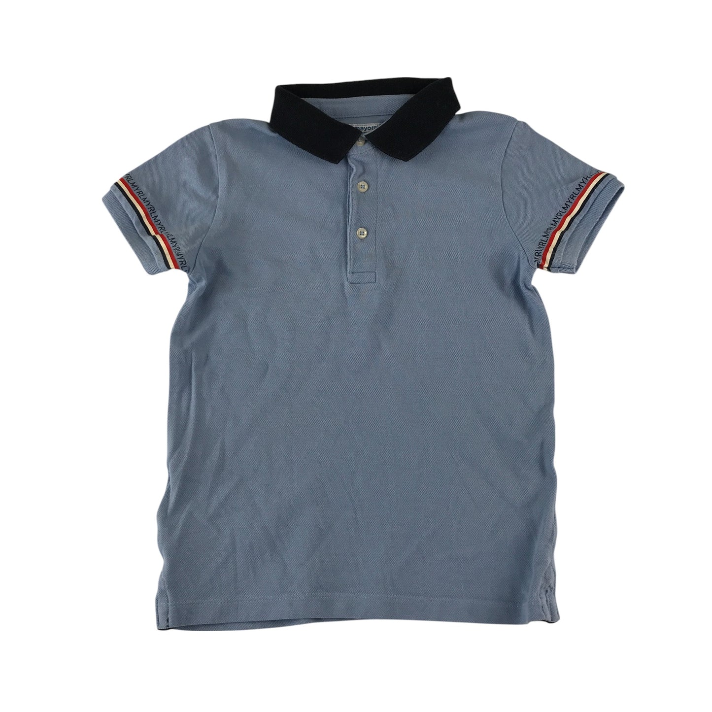Mayoral polo shirt 5-6 years light blue stripy logo sleeve detail