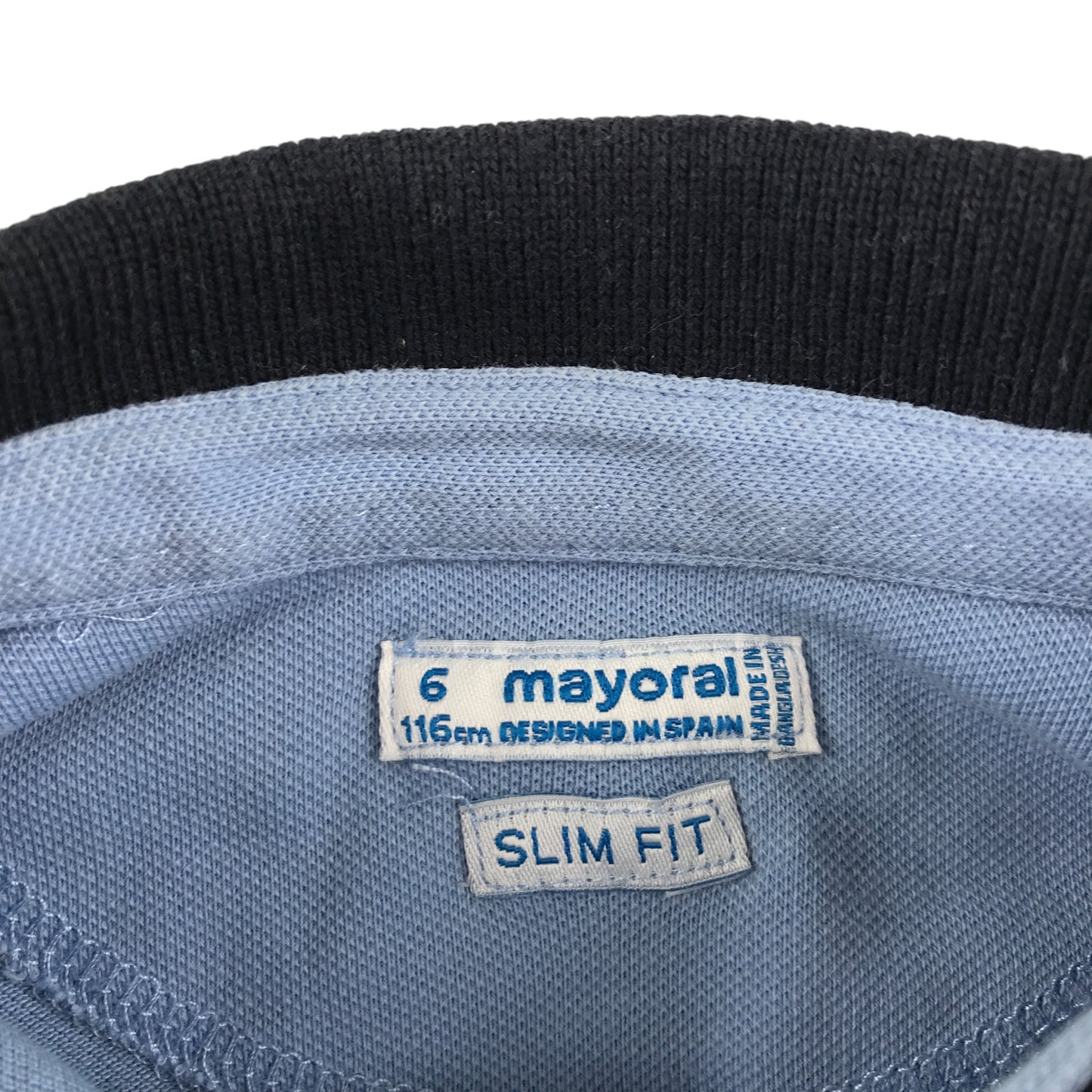 Mayoral polo shirt 5-6 years light blue stripy logo sleeve detail