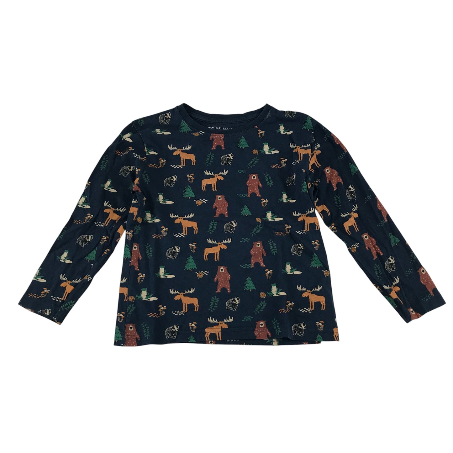 Primark t-shirt 5-6 years navy forest themed graphic print cotton