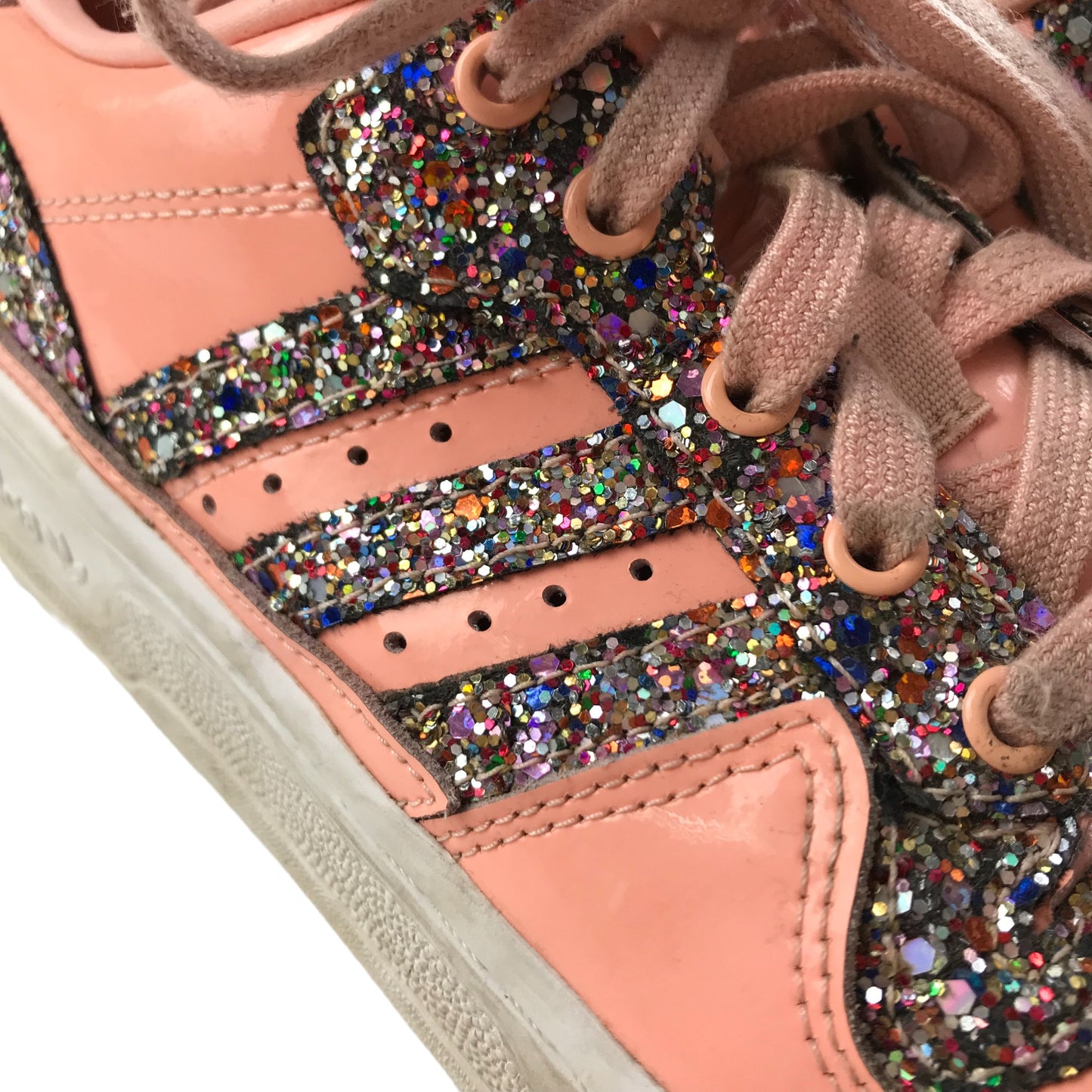 Adidas Trainers Shoe Size 4.5 Pink Glittery Sneakers with Laces