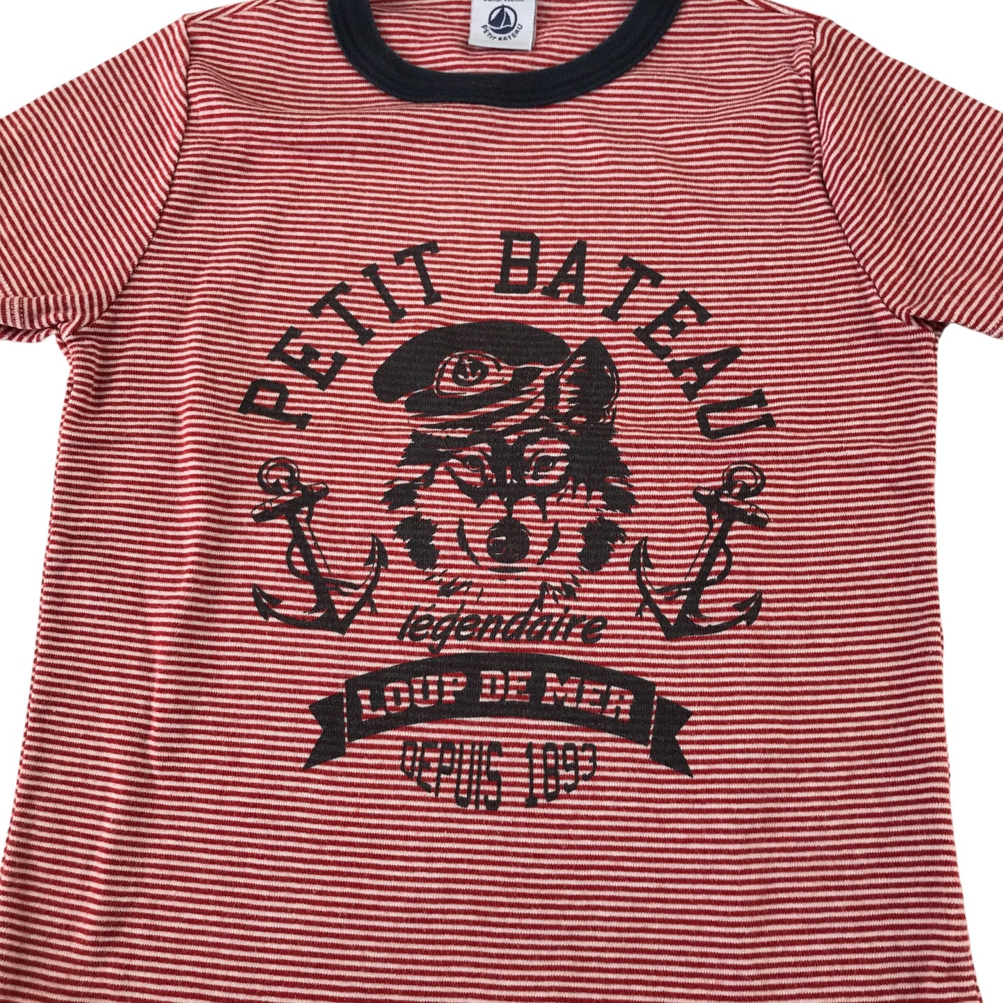 Petit Bateau t-shirt 5-6 years red and white stripy with graphic design cotton