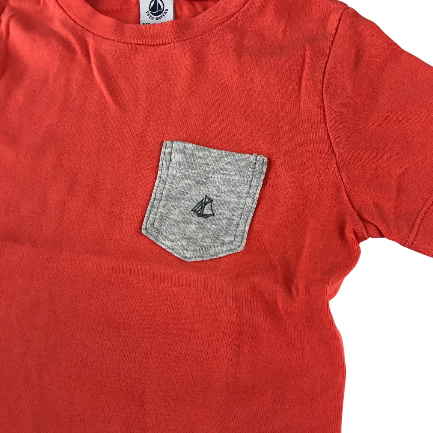 Petit Bateau t-shirt 5-6 years orange with grey front pocket