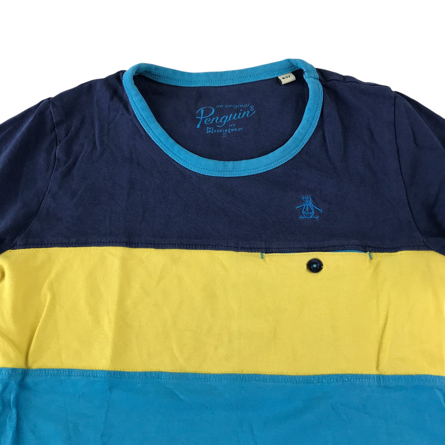 Penguin t-shirt 6-7 years blue yellow and navy panelled cotton