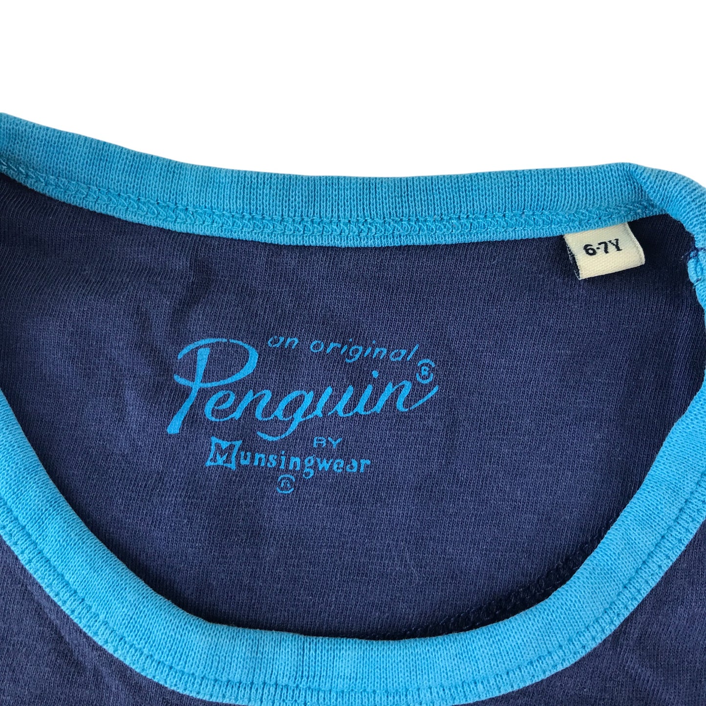 Penguin t-shirt 6-7 years blue yellow and navy panelled cotton