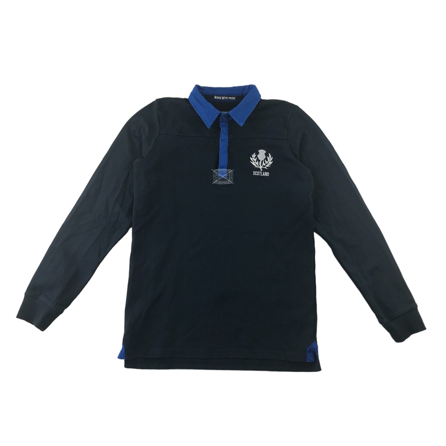Rugby Heritage Sports Top Age 11 Black with Blue Collar Cotton