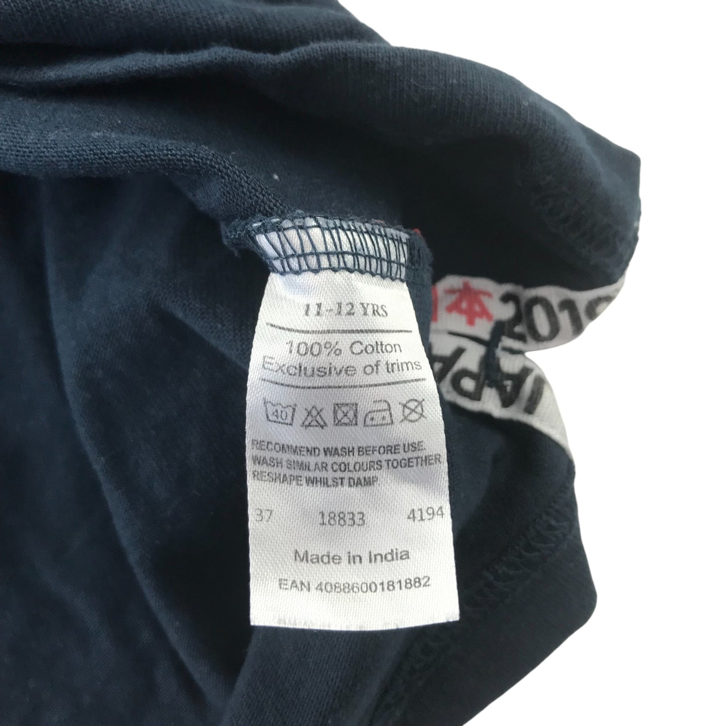 Rugby World Cup Japan 2019 Sports Top Age 11 Navy with White Collar and Blue Strip Across Chest Cotton