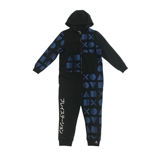 M&S Onesie Age 9 Black and Blue PlayStation Hooded Jumpsuit
