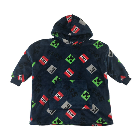 M&S Blanket Hoodie Age 7-8 Navy Blue Minecraft Themed Fluffy