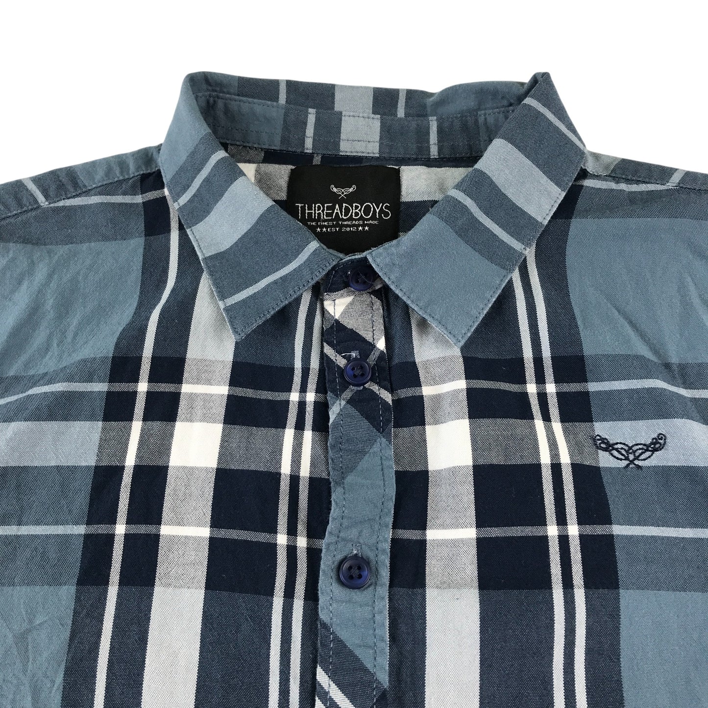 Threadboys shirt 11-12 years greyish blue and white checked button up cotton