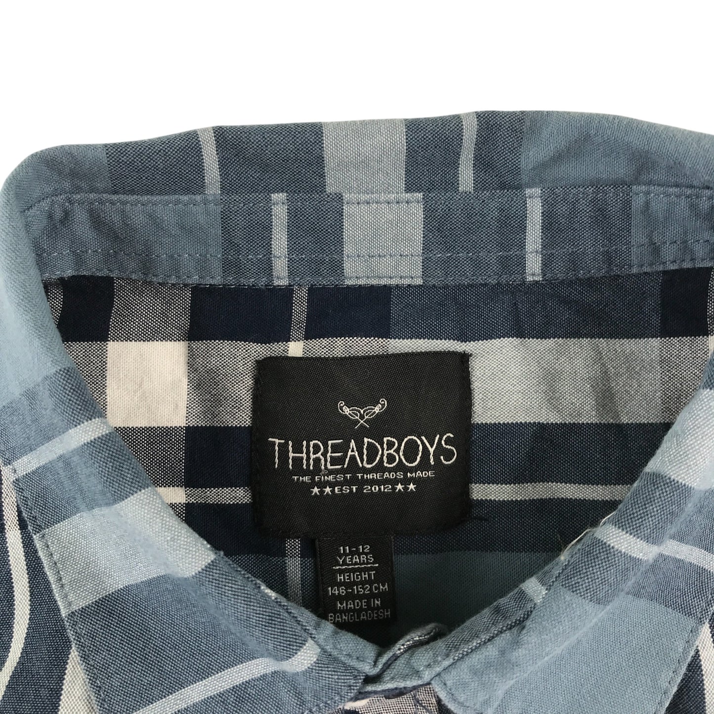 Threadboys shirt 11-12 years greyish blue and white checked button up cotton