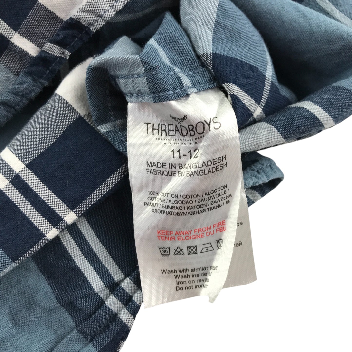 Threadboys shirt 11-12 years greyish blue and white checked button up cotton
