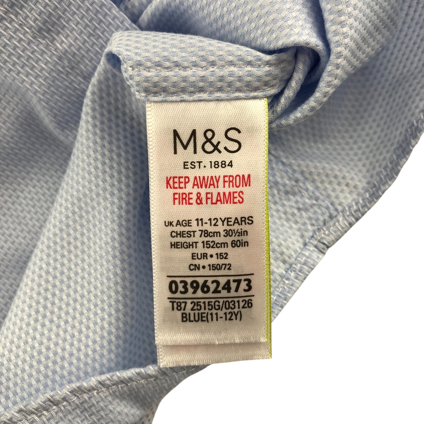 M&S shirt 11-12 years light blue plain button up cotton