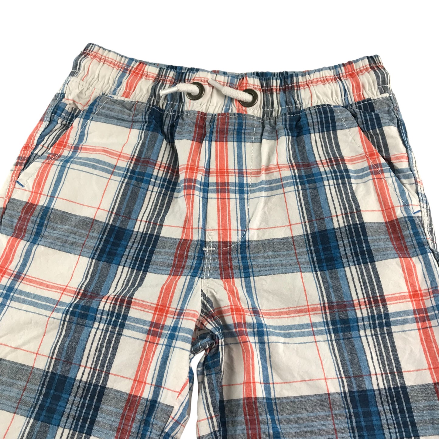 Next shorts 7-8 years white blue and red checked design cotton