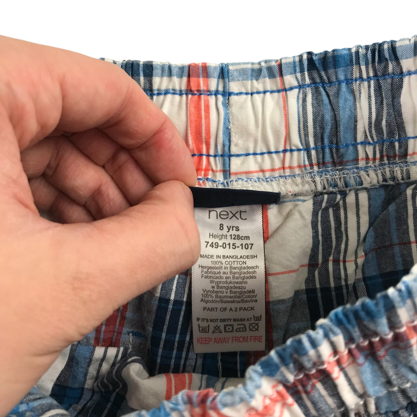 Next shorts 7-8 years white blue and red checked design cotton