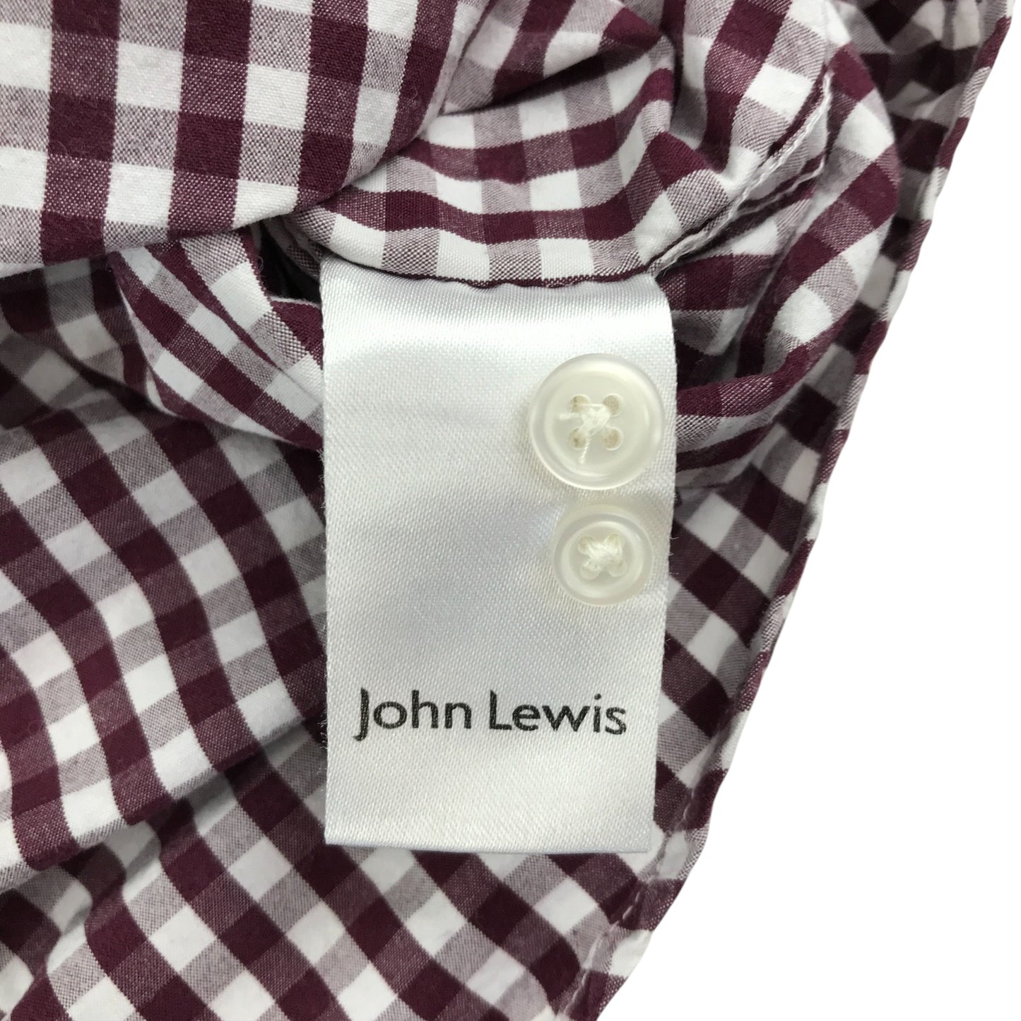John Lewis shirt men's L burgundy and white checked button up long sleeve cotton