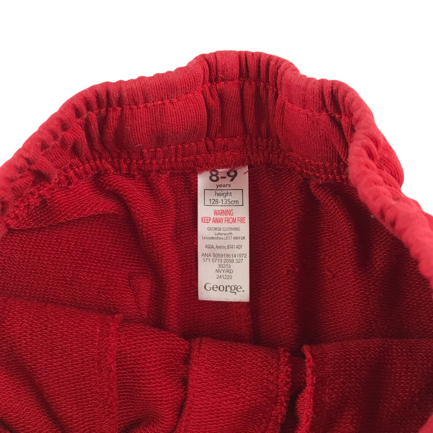 George shorts 8-9 years red plain elasticated waist