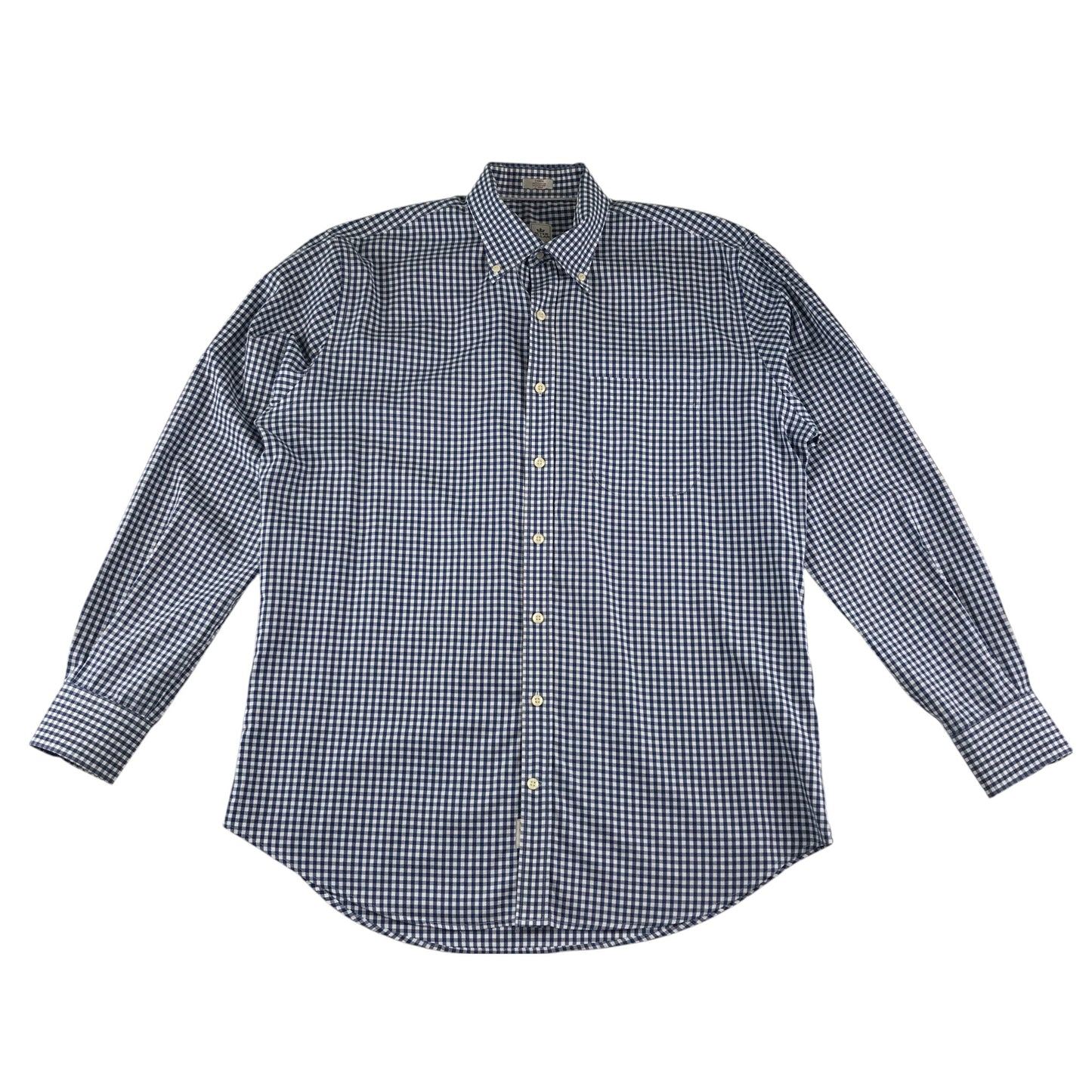 Peter Millar shirt men's L blue and white checked button up long sleeve cotton