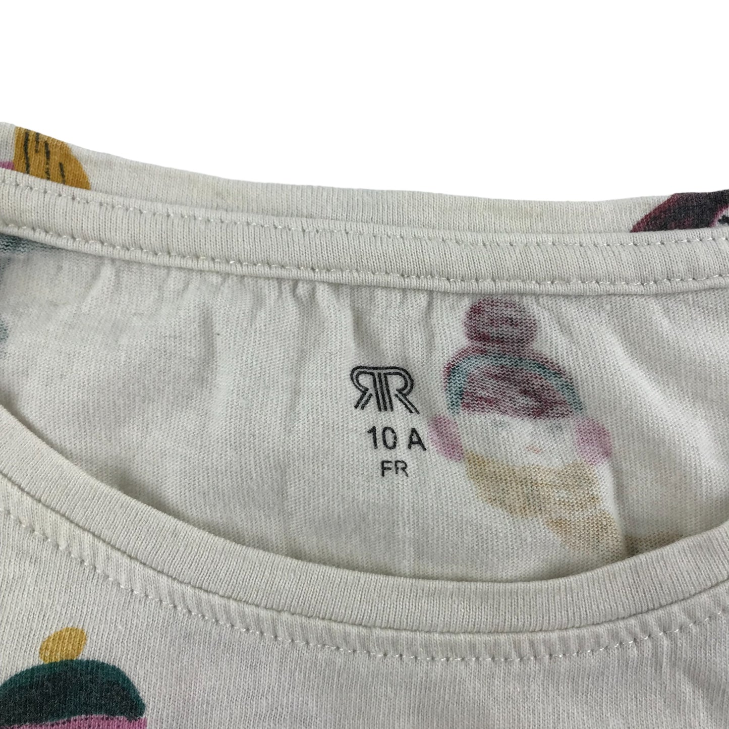 River Island T-shirt Age 10 Natural White Wintery Print Pattern Long Sleeve Cotton