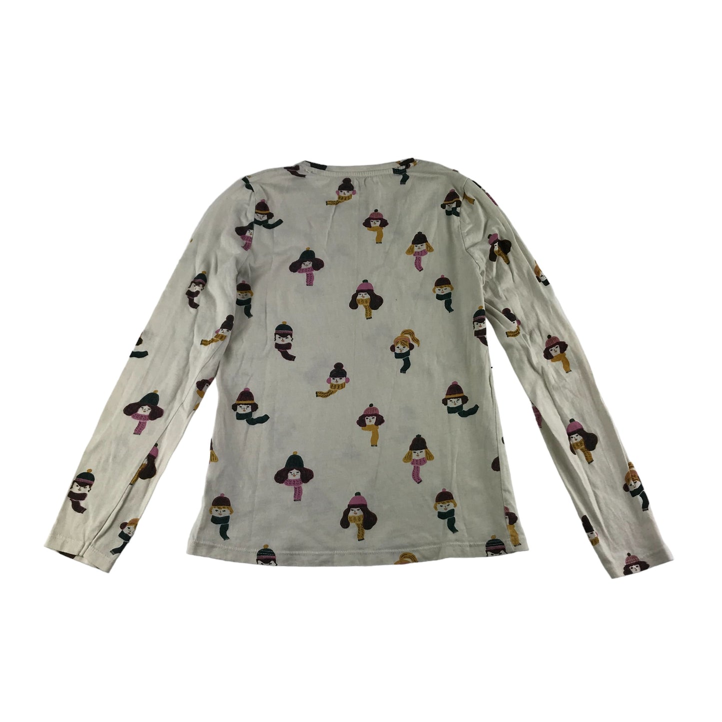 River Island T-shirt Age 10 Natural White Wintery Print Pattern Long Sleeve Cotton