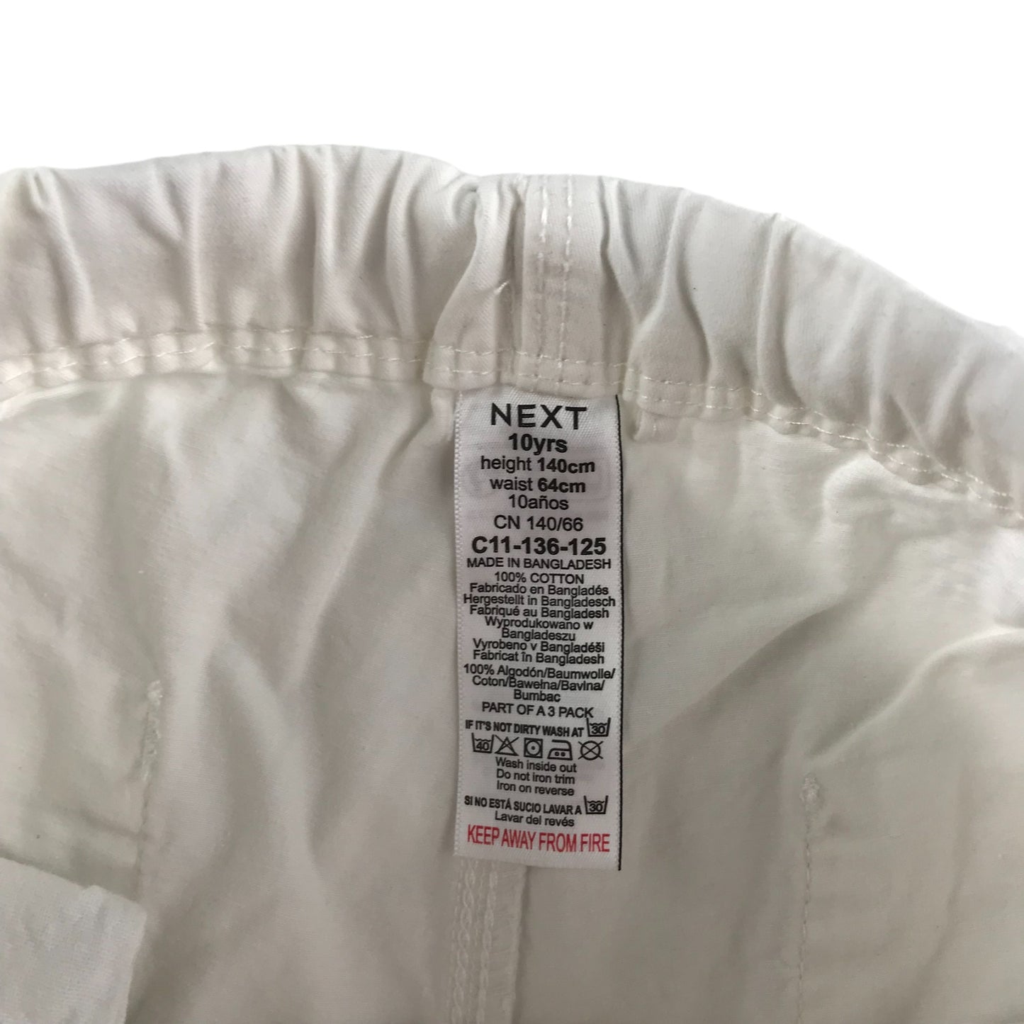 Next shorts 9-10 years white plain elasticated waist cotton